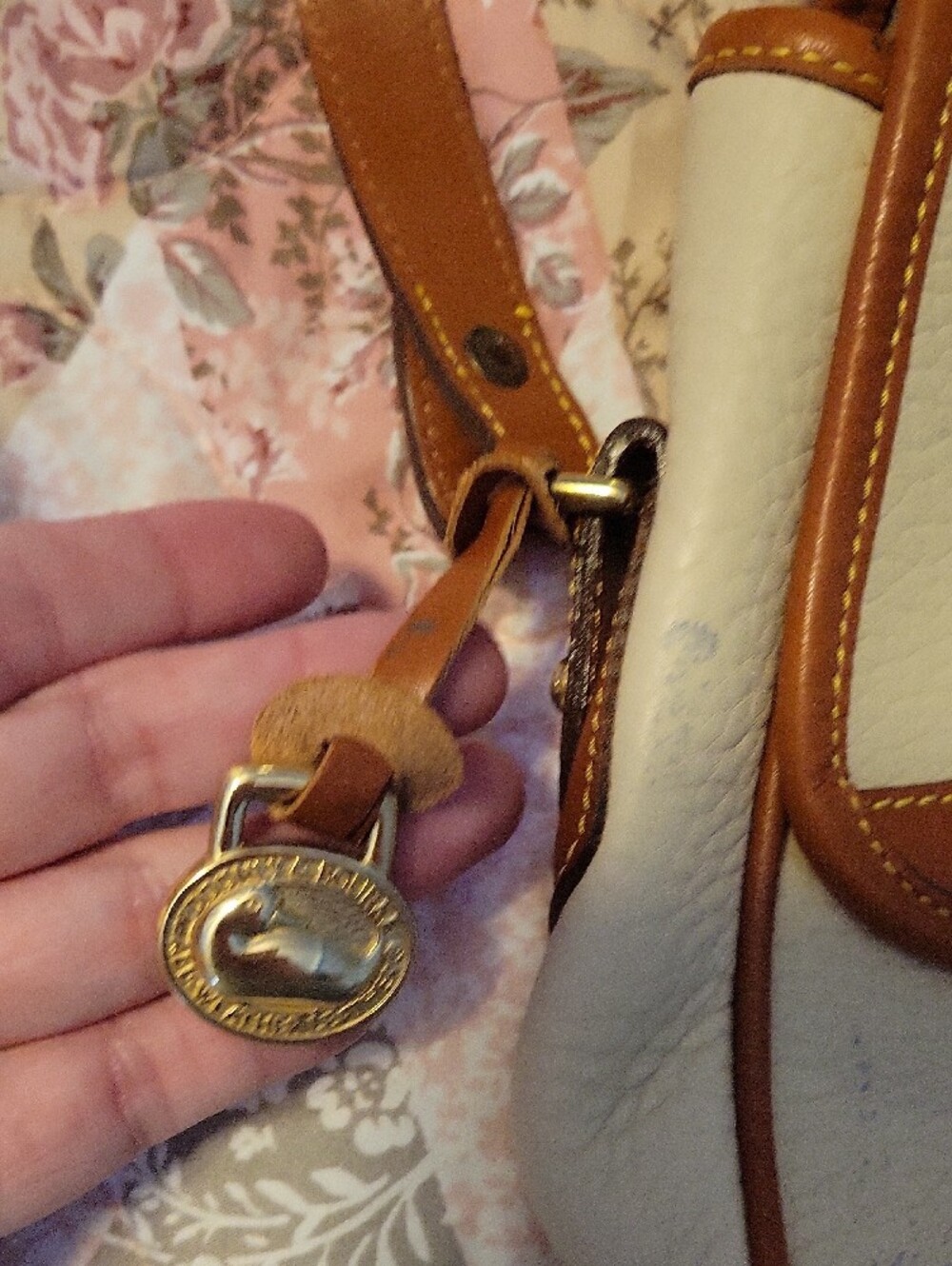 Dooney & Bourke Cream and Tan Leather Flap Crossbody - Picture 5 of 14